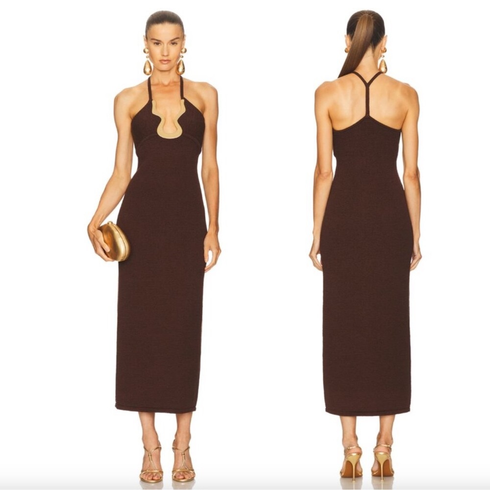 Cult Gaia Valma Halter Midi Dress with gold hardware Trim - Picture 10 of 11